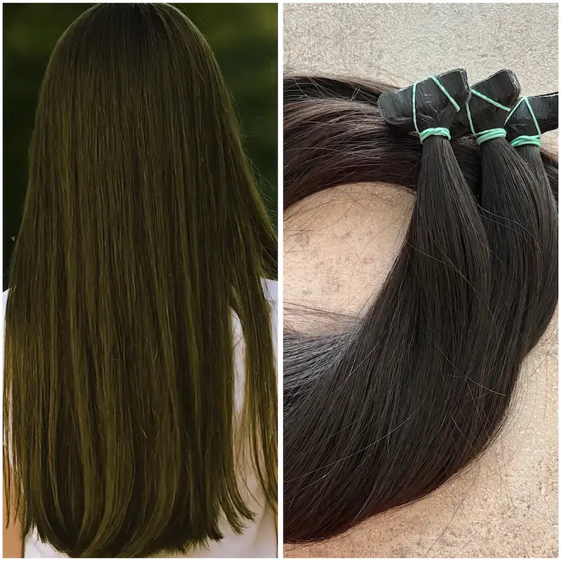 Natúr 4-5-ös barna, vastagabb szálú tape in (ragasztócsíkos) eredeti haj 50 cm/ 1 pár (2db)